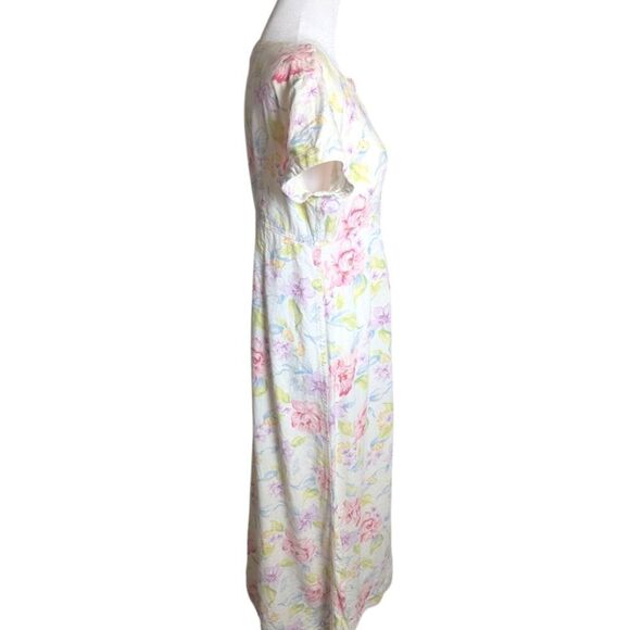 Liz Claiborne Linen Blend Cream Pink Purple Floral Short Sleeve Dress 4 - Picture 2 of 8